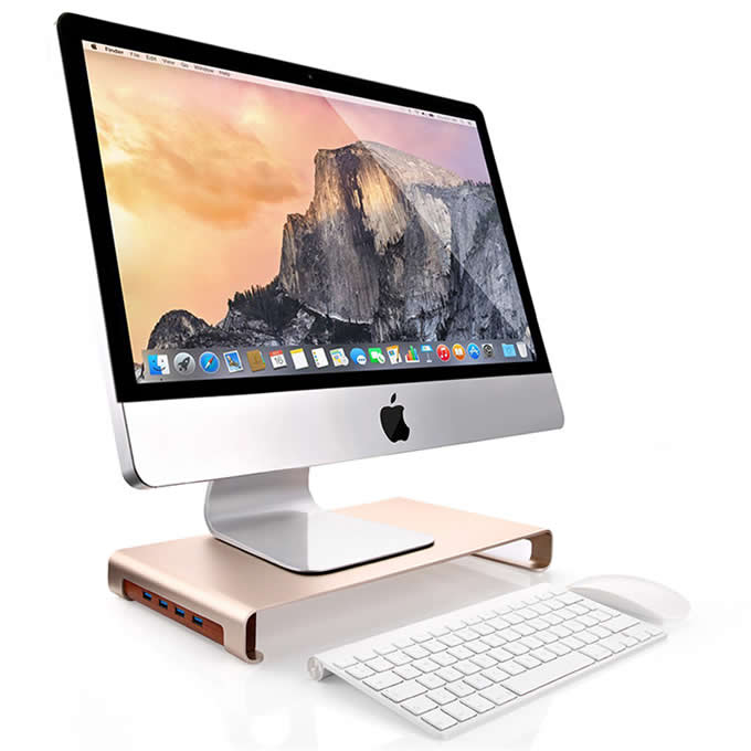 Aluminum Alloy Monitor Stand  with 4-USB Hub  for iMac Macbook Computer 